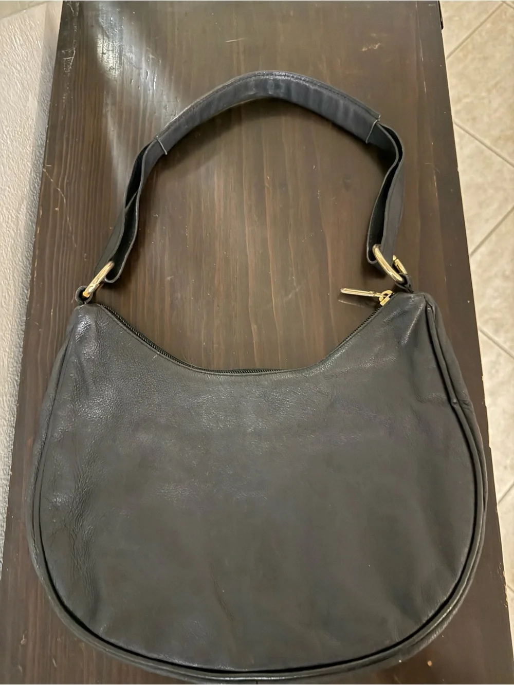 Maurizio Taiuti Black Leather Hobo Bag with Gold Hardware